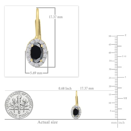 Dazzlingrock Collection 5x3mm Oval Black Diamond & Round White Diamond Halo Lever Back Hoop Earrings for Women in 14K Solid Gold4