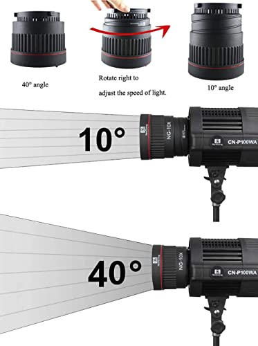 Image of Hersmay NG-10X Bowens Mount Fresnel Lens Focusing Adapter Fresnel Spot S-Mount Adapter 10-40 5X Brighter for Godox sl-60w Bowens Mount Studio Light Flash LED Light 4 Color Gel Filters