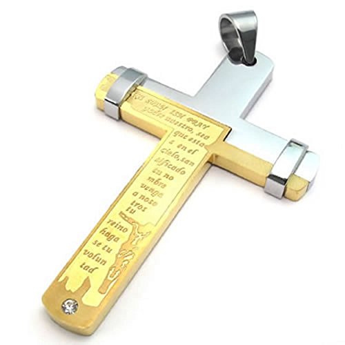 Collier pendentif croix Lord Priere homme acier inoxydable or chaine anti ternissement 45-66cm