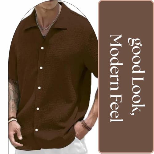 Image of COMBRAIDED Men's Slim Fit Half Sleeve Polycotton Casual Shirt - Solid Pattern, Hip Length