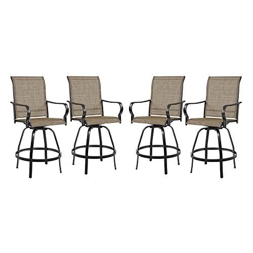 Yaheetech 4 Piece Outdoor Patio Swivel Bar Stools With Back, All Weather Bar Height Patio Chairs With Armrest, Brown #TOP16