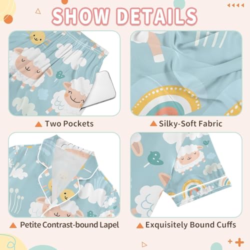 senya Cute Sheep and Rainbow Satin Summer Pajama Sets Silk Short Sleeve Button Down Sleepwear3