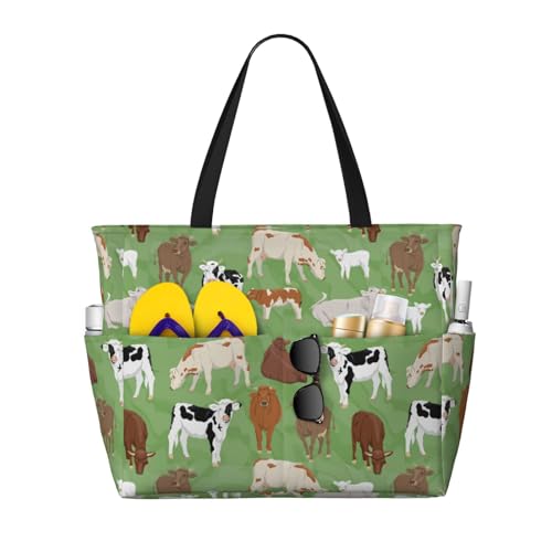 Waterproof Sandproof Beach Bag Cows And Calves Swim Large Tote Pool Bag For Women With Zipper