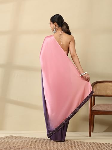 Image of Garden Vareli Lace Border Satin Saree with Unstitched Sequin Blouse Piece