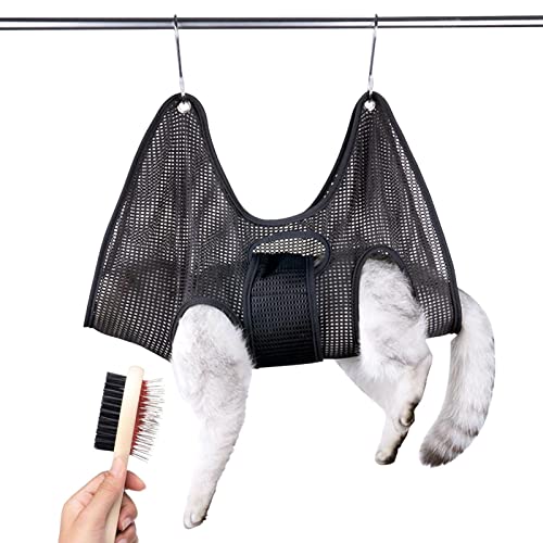 Weing Sac de retenue pour Chat - Confortable et Respirant Harnais toilettage Chien avec Boucle Charge Couper Les Soins des Ongles Oreilles, Le Noir, S Cover
