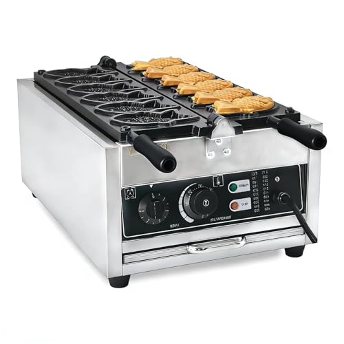 Máquina comercial for hacer gofres tipo pescado, máquina for hacer Taiyaki con revestimiento de teflón antiadherente, ajustable a 50-300 ℃, con control de tiempo, for la familia, refrigerios