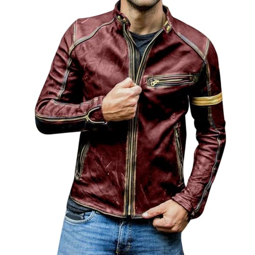Veste en cuir rouge pour homme XXL coupe ajustée style punk