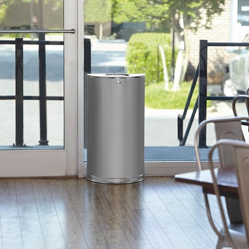 Image of Rubbermaid Commercial Products Half Rounds Steel Trash Can, Open Top, 12 GAL, Stainless Steel, Indoor for Hotel Lobbies /Washrooms /Front of House Hospitality Areas