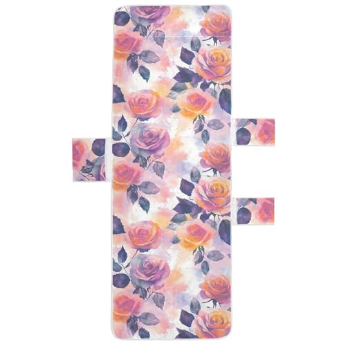 BOESI Watercolor Color Roses Beach Chair Towel, Outdoor Pool Chair Cover, with Pockets, Suitable for Outdoor Beach Garden Sunbathing, 85'' x 30''