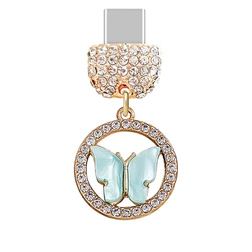 Bijou de téléphone Type-C bleu protégeant de la poussière avec cristal brillant