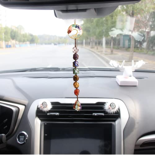 2 Pieces Of 7 Chakras Healing Crystals And Tree Of Life Wall Hanger Tumbled Gemstones Meditation Hanging Ornament Christmas Tree Memorial Hanging Pendant Xmas Gift(Style 1) #TOP5