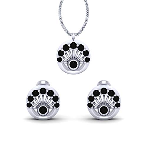 Pendientes de diamante negro mujer plata de ley 925 redondos con acabado rodio plata