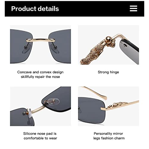 Image of Dervin Leopard Decorated Arms Rimless Rectangle Sunglasses for Men and Women