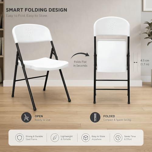 Image of MRC Metal Folding Chair Seat Upholstered Leatherette for Space-Saving Design for Home, Office, and Dorm Rooms Kitchen,Work,Sturdy,Garden (1, Curve Folding White)