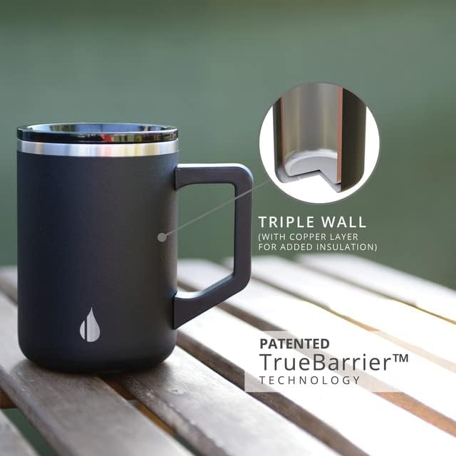 Elemental Insulated Coffee Mug - Triple-Wall Stainless Steel Summit Travel Cup for Hot and Cold Drinks - Thermal Coffee Mug with Lid and Handle for Camping, Office & Travel 16oz - Black - Image 2