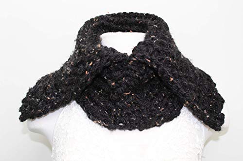 Split Cowl Knit Black Tweed Scarf4