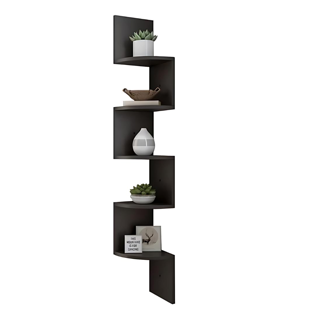 PieceHill✳︎ PEAKHILL_Corner Wall Shelf, Zig Zag, 5 Tier Floating Shelves