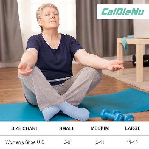 Image of CaiDieNu Non Slip Socks for Women: Non Skid Grip Socks for Elderly Hospital | Non Binding Grippy Crew Slipper Socks for Pregnant & Daily Wear, Wide Grippers Prevent Falls, Great Gifts for Seniors 5 Pairs