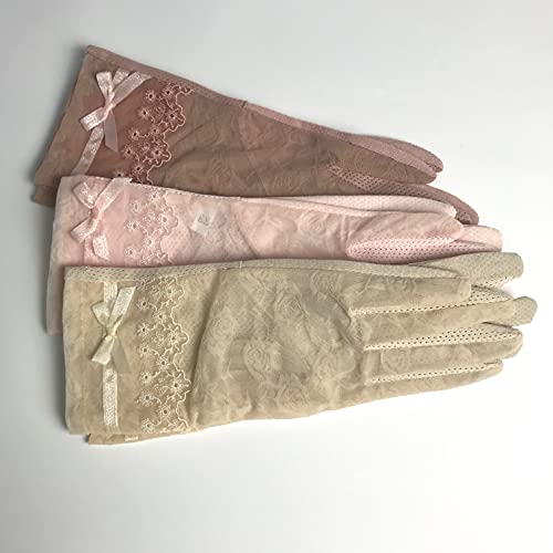 Luvas femininas de proteção solar UV para dirigir luvas de renda antiderrapantes finas para o verão,