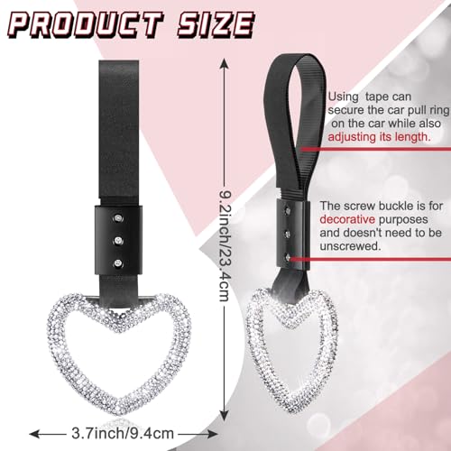 Image of Fabbay Bling Car Accessories Bling Heart Handle Ring Car Accessory for Women Heart Hand Strap Drift Charm Rear Bumper Warning Ring Decor for auto Bus Interior Exterior Decoration (White,Heart Style)