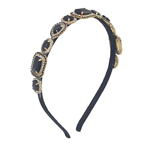 MHDGG Headband for Women - Vintage Colorful Rhinestone Jewel Hairband for Women Turban Headband Hair Bands Hoop for Hair Accessories Women Girls,Black