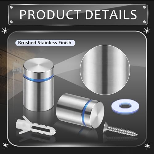 Image of Pelopy 24 Pcs Silver Sign Standoff Screws Advertising Screws Stainless Steel Wall Standoff Mounts Glass Acrylic Nail (3 /4 x 1 Inch)
