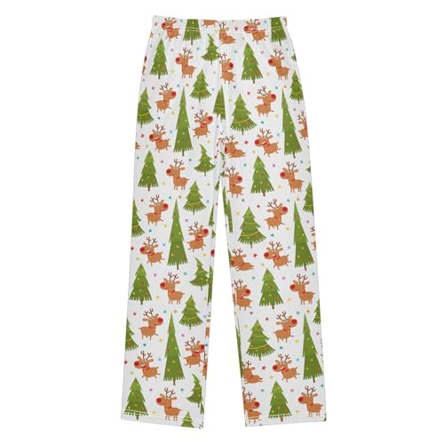 ZZXXB Reindeer Xmas Tree Star Boys Long Pants Soft Trousers Elastic Waist Kids Lounge Bottoms with Pockets S-XL