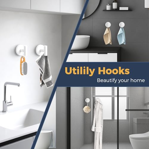 Image of Heavy Duty Suction Cup Hooks for Glass Window,Tile,Mirror,Removable Shower Hooks for Inside Shower,Metal Towel Hooks for Bathroom,4 Pack(White)