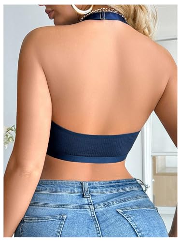 Image of SOLY HUX Bras for Women Halter Lace Front Closure Bralette | Wireless Bra, Deep V Neck, Triangle