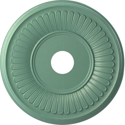 Image of Ekena Millwork CMP19BEFSM Berkshire Thermoformed PVC Ceiling Medallion (Fits Canopies up to 8 3 /8 inch), 19 inchOD x 3 1 /2 inchID x 1 inchP, Universal Pearl Metallic Sea Mist