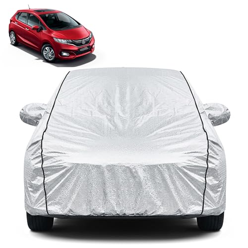 Image of Waterproof Car Cover for Honda Jazz | Dustproof, UV Resistant & Scratch Protection | Soft Cotton Lining | Triple Stitched | Mirror Pockets & Elastic Fit | Silver