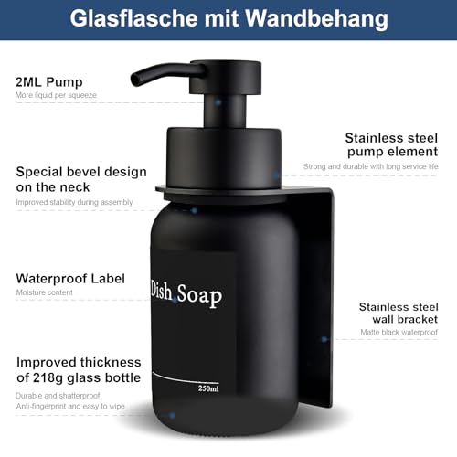 Glass Soap Dispenser, Wall mounted Soap Dispenser for Kitchen and Bathroom, Stainless Steel Pump Dispenser for Liquid Soap, No Drilling Required | 250 ml (Black/Black) - Cosy Home Interiors Glass Soap Dispenser, Wall mounted Soap Dispenser for Kitchen and Bathroom, Stainless Steel Pump Dispenser for Liquid Soap, No Drilling Required | 250 ml (Black/Black) - Image 6