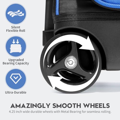 Mangrove Bowling Ball Bag 3 Ball Roller with Separate Shoe Compartment, Deluxe 3 Ball Bowling Bag with Wheels, Rolling Triple-Ball Bag w/Accessory Pocket & Retractable Handle Extends to 40’’