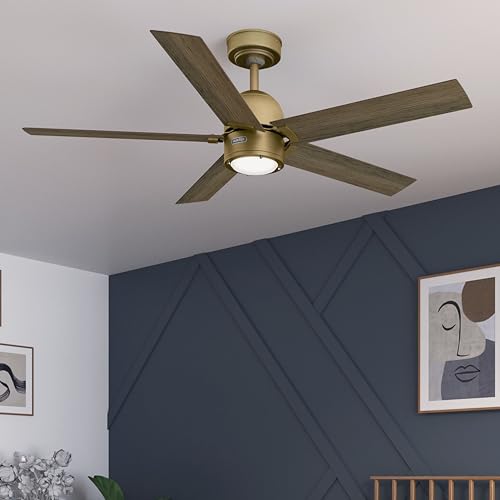Image of Hunter 52 Inch Indoor Ceiling Fan with LED Light and Remote Control - Gold Modern Ceiling Fan, 5 Blades and 6 Speed WhisperWind Motor, For Bedroom, Living Room or Kitchen, ENERGY STAR - Erling, 52849