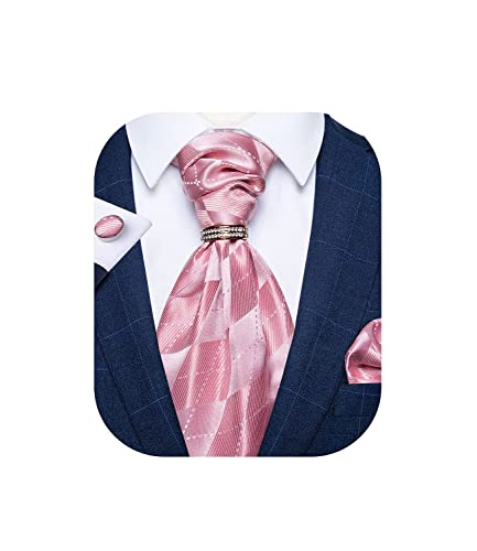 Image of DiBanGu Silk Woven Ascot Cravat with Pocket Square Set for Men | Paisley Ascot,Wrinkle-Resistant,Silky Smooth,Easy to Match,Cufflinks,Tie Ring,Wedding,Ceremonies,Party Occasions,Banquet
