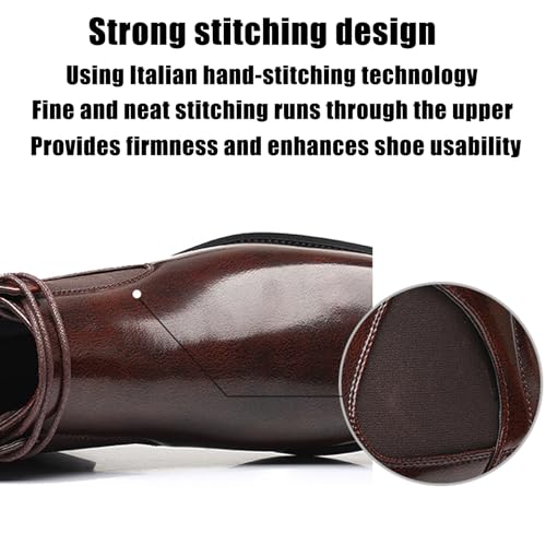 Men's Patent Leather Lace-up Chelsea Boots,Fashion Slip-on Classic Business Dress Boots,Waterproof Low Heel Casual Ankle Booties4