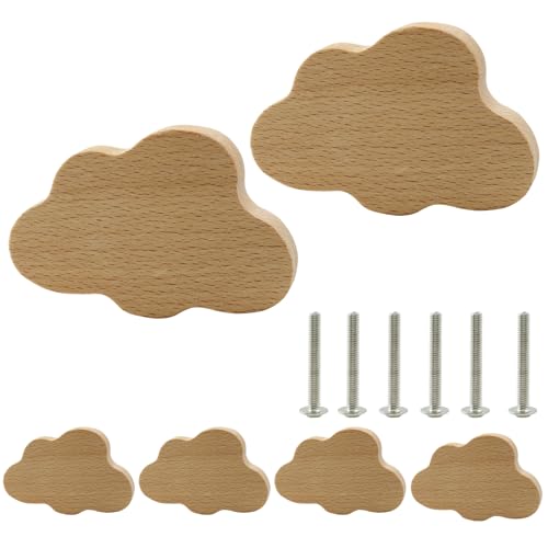 Unlorspy Cloud Shaped Wooden Knobs, Large, 85 x 55 mm, 6Pcs