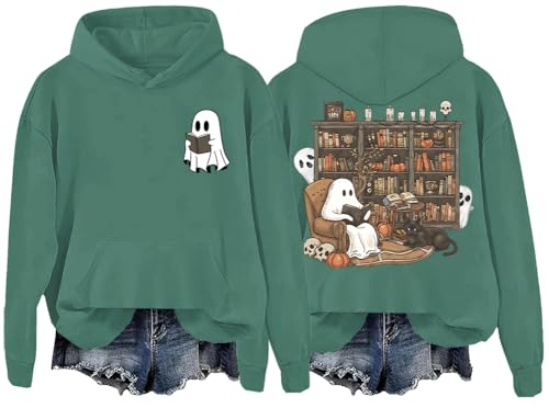 Retro Ghost Reading Books Sweatshirt Librarian Ghost Halloween Sweatshirt & Hoodie Unisex Long Sleeve Top