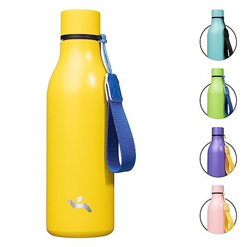 Image of Konokyo Insulated Water Bottle with Strap,18 oz Double Wall Stainless Steel Vacuum Bottles Metal Water Flask,Yellow