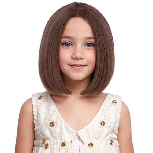 Image of Brown Bob Wigs Light Brown Wig Short Middle Part Wigs Synthetic Wig for Daily Party Halloween Use