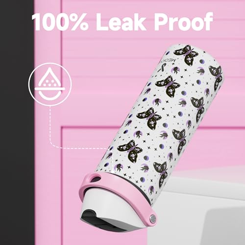 Image of 24 oz Insulated Water Bottle with Straw: Meoky Stainless Steel Metal Water Bottle with 2-in-1 Lid - Leak Proof, Cold for 24 Hours, Protective Silicone Base, BPA-Free for Sports Travel Car, Nocturne