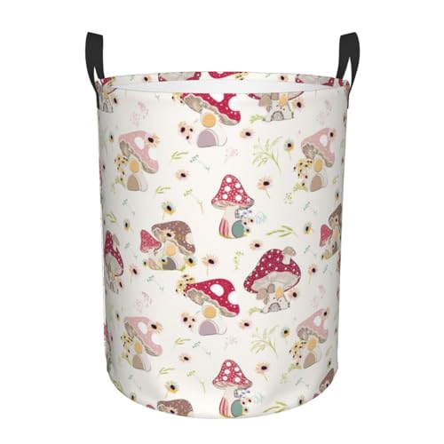 Kuilepa Floral Mushroom Print Laundry Basket Circular Laundry Hamper With Handles Waterproof Dirty Clothes Storage Basket For Bedroom Bathroom Dorm Living Room-Medium