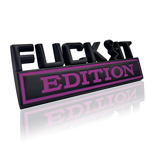 Image of Fuck IT Edition Emblem, Car Exterior Emblems Badge 3D Sticker Decal, Fuck-IT Edition Emblem 3D Fender Badge Decal, 3D Fender Badge Decal Car Truck Replacement, Fit for All Cars (Black Purple)