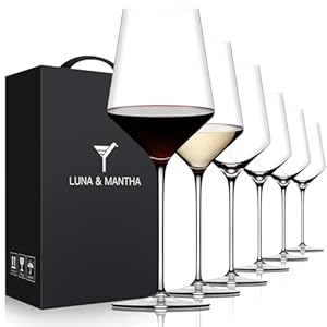 Red Wine Glasses Set of 6, Premium Crystal Wine Glasses Hand Blown, 15 oz,Thin Rim,Long Stem,Perfect for Red or White,Daily Use,Unique Wedding Anniversary or Birthday Gift