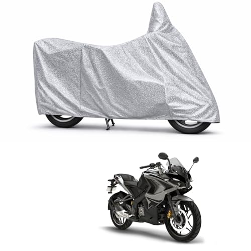 Image of 100% Waterproof Two Wheeler Body Cover Multi Layered Fabric Designed for Bajaj Pulsar RS200 | Belt Buckle Lock | Silver Mag