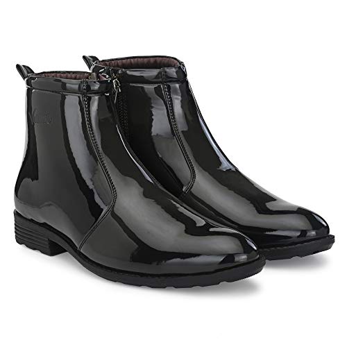 Image of Vellinto Royal Look Shoes for Men ll Casual Shoes for Men ll Patent Leather Zip /Chain Boots for Men