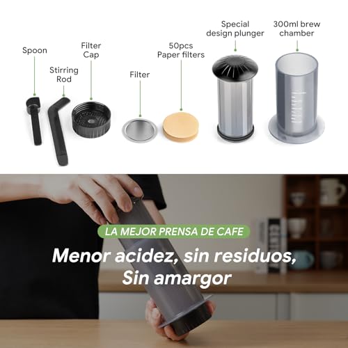 Image of Portable French Press Coffee Maker- Real Coffee, No Plastic Waste, 1-3 Cups, 3-in-1 Micro-Filtration, Fast Brew in 1 Minute, Ideal for Commuter, Office, Camping & Outdoor