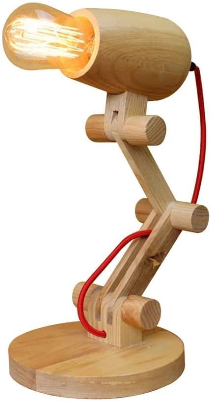 Lampe de table robot en bois massif LED réglable