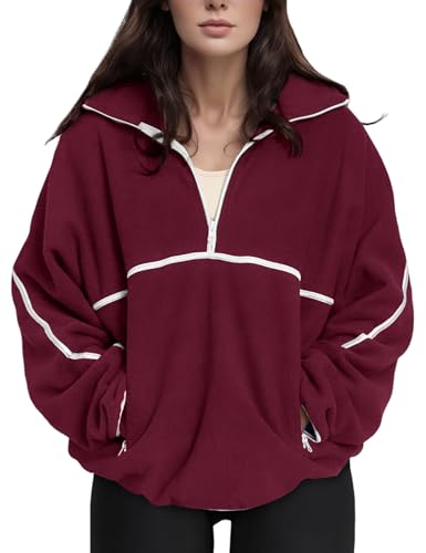 Wyeysyt Women's Oversized Fleece Quarter Zip Pullover