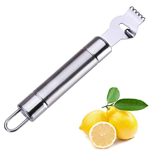 Yueshico Lemon Zester Grater - Stainless Steel Lemon Twist Tool with Channel Knife and Hanging Loop, Orange Citrus Kitchen Peeler Tool